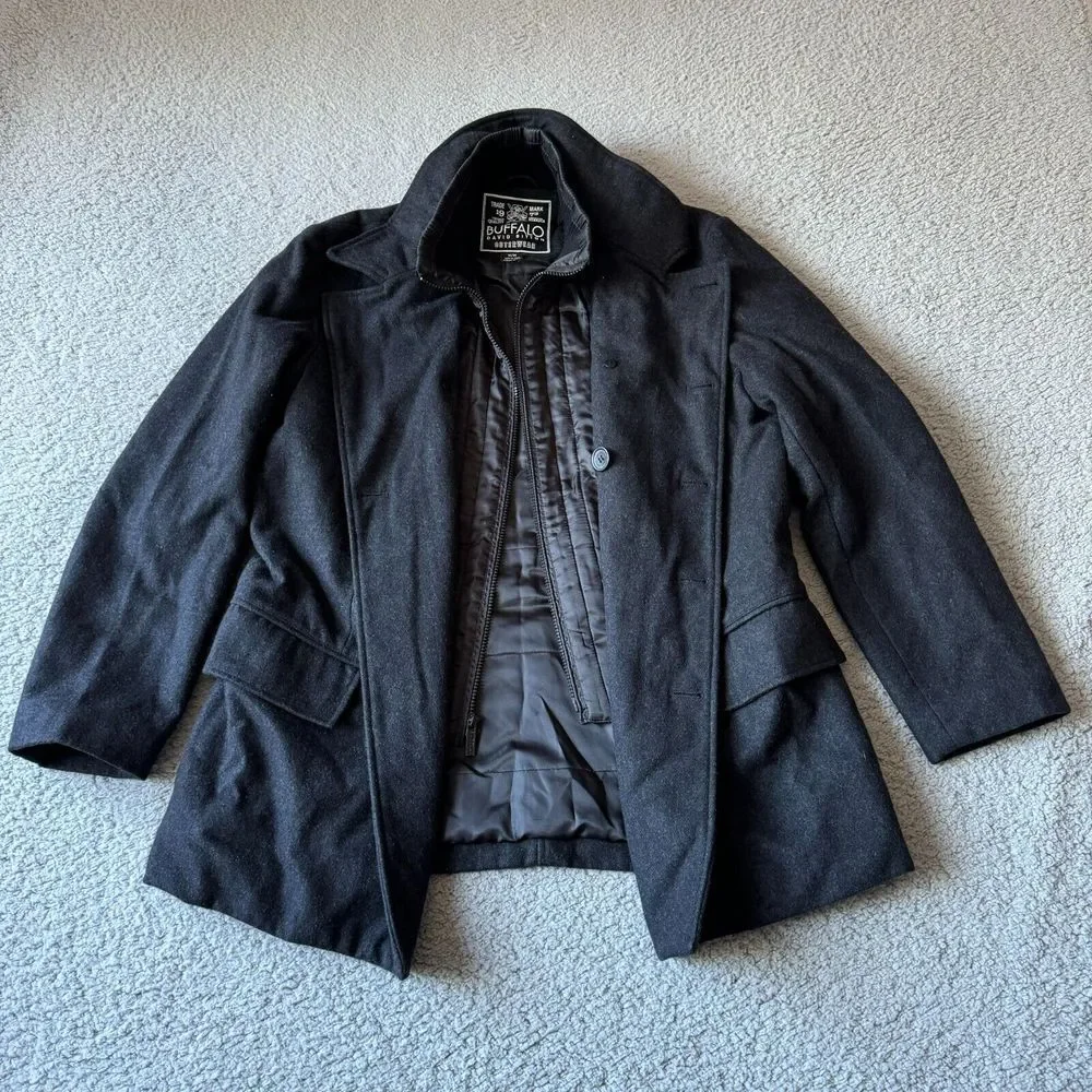 Buffalo David Bitton Jacket Mens Medium Gray Wool Blend Overcoat‎ Insulated